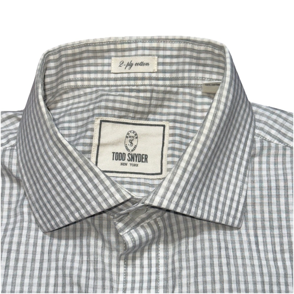 Todd Snyder Shirt Men 15.5 34-35 Gray Check 2-ply Cotton Long Sleeve